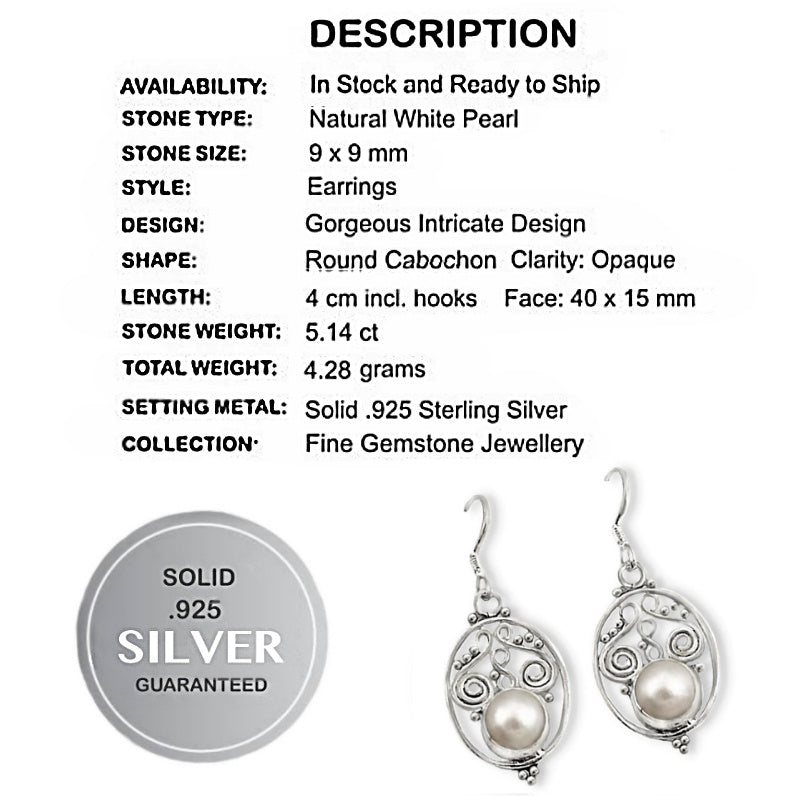 Indonesian Bali- Natural Freshwater White Pearl , Solid .925 Sterling Silver Earrings