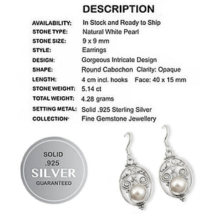 Indonesian Bali- Natural Freshwater White Pearl , Solid .925 Sterling Silver Earrings