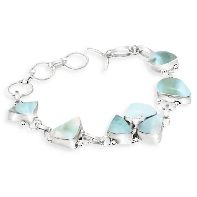 Natural Caribbean Larimar Gemstone .925 Sterling Silver Bracelet