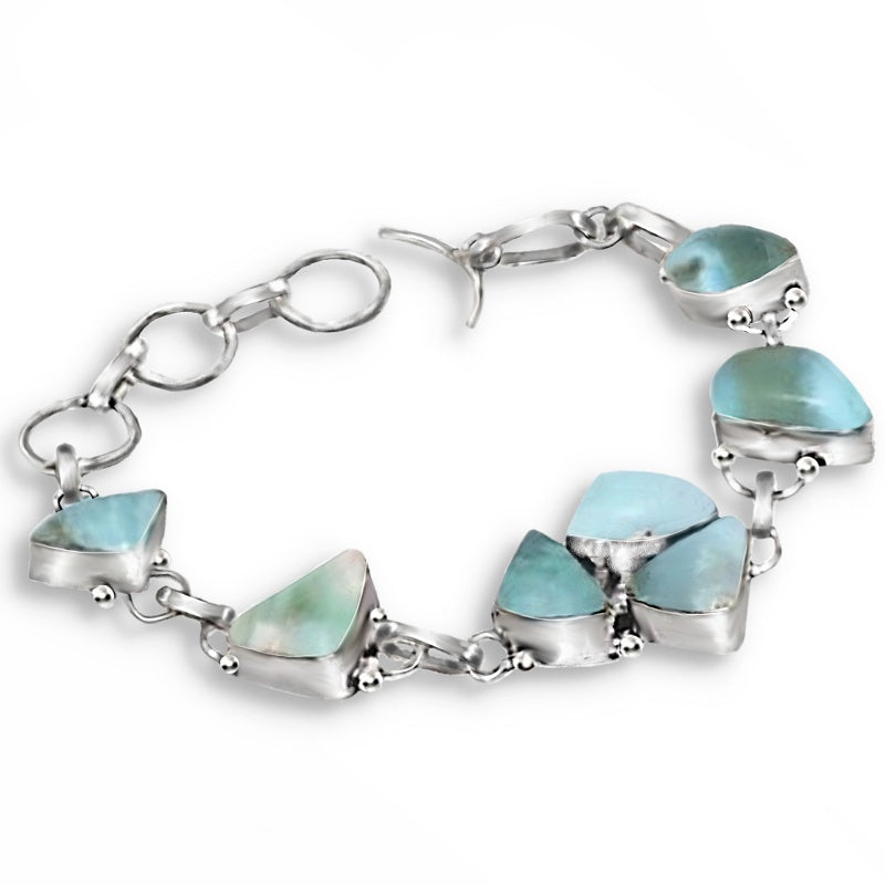 Natural Caribbean Larimar Gemstone .925 Sterling Silver Bracelet