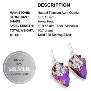 Natural Titanium Aura Quartz Solid 925 Sterling Silver Earrings