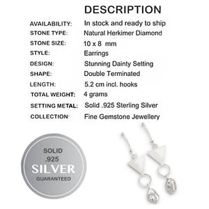 Trendy Natural Herkimer Solid Sterling Silver Dangling Earrings