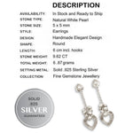 9.62 Cts Natural White Pearl and Textured Heart Drop Dangle Solid .925 Sterling Silver Fine Earrings