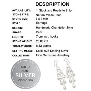 20.80 Cts Natural White Pearl Chandelier Style set in Solid .925 Sterling Silver Earrings