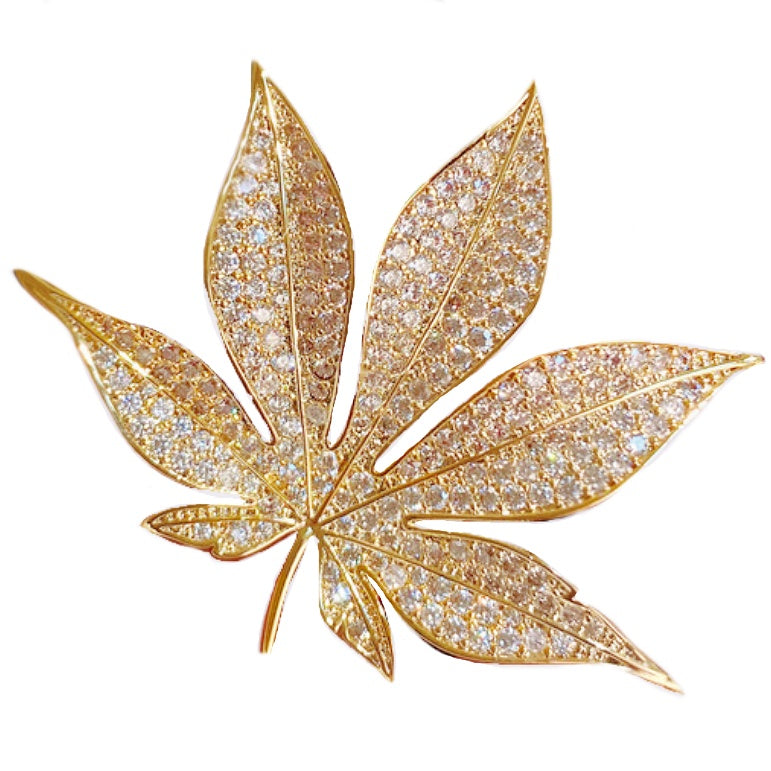 Luxury High-grade Quality White Cubic Zirconia Embellished Maple Leaf Brooch in Gold for Clothing Scarf or Pashmina - BELLADONNA