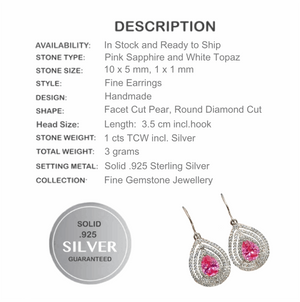 2 cts Pink Sapphire and White Topaz Gemstone Solid.925 Sterling Silver Earrings - BELLADONNA