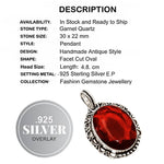 Antique Style Garnet Quartz Oval .925 Silver Plated Pendant