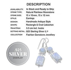 Natural Rainbow Moonstone Mixed Shapes Gemstone 925 Sterling Silver Earrings