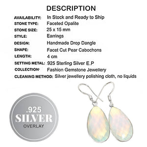 Faceted Opalite Pears Gemstone .925 Silver Earrings