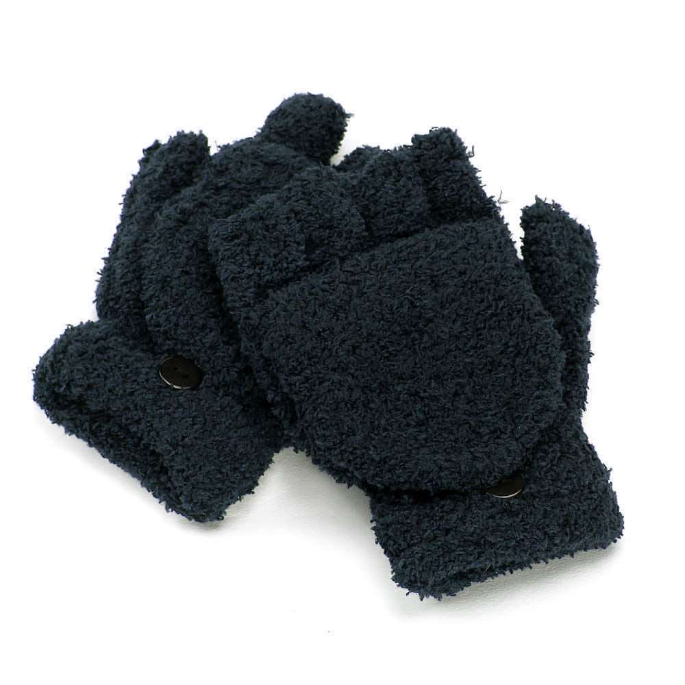 Practical and Warm Coral Fleece Half-finger Gloves, with Mitten Cap for FulL Cover When Needed in Assorted Colours - BELLADONNA