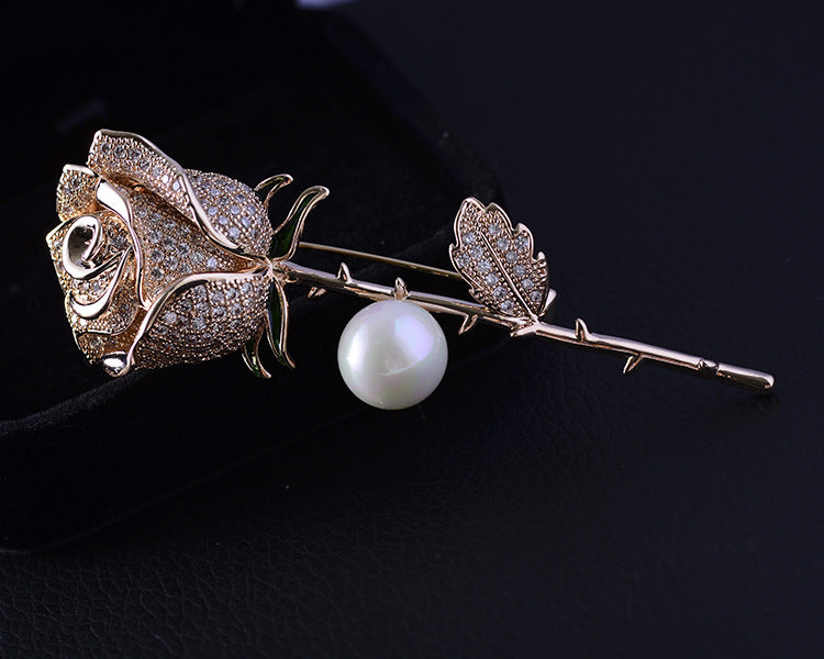 High-grade Temperament Pearl Rose Garment Pin Brooch for Scarves and Shawls - BELLADONNA