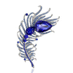 Eye Catching Zirconia and Crystals Embellished Peacock Feather Brooch in Five Assorted Colours for Scarf or Pashmina