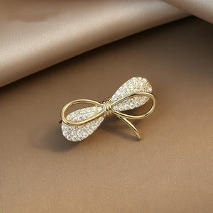 Trendy Dainty White Cubic Zirconia Bowknot Gold Brooch  for Clothing, Scarf or Pashmina - BELLADONNA