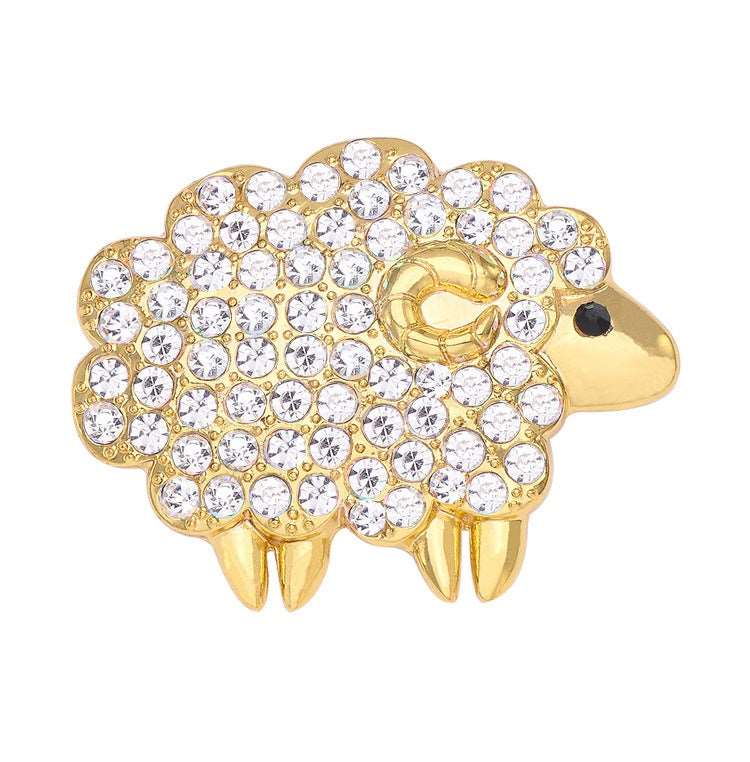 Adorable White Crystals Sheep Brooch For your Fleecy Winter Scarf in White Gold, Rose Gold, KC Gold and 14K Yellow Gold - BELLADONNA