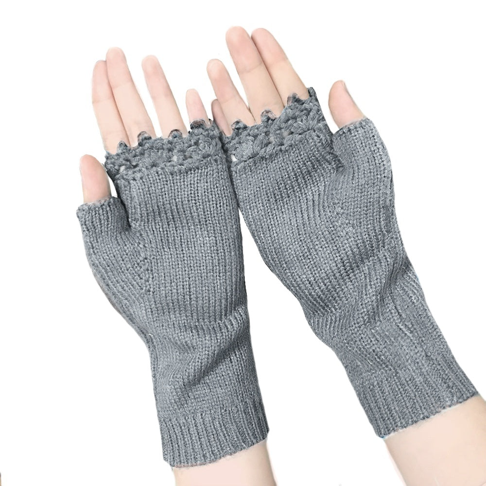 Winter Warm Floral Knitted Crochet and Machine Embroidered Fingerless Gloves - BELLADONNA