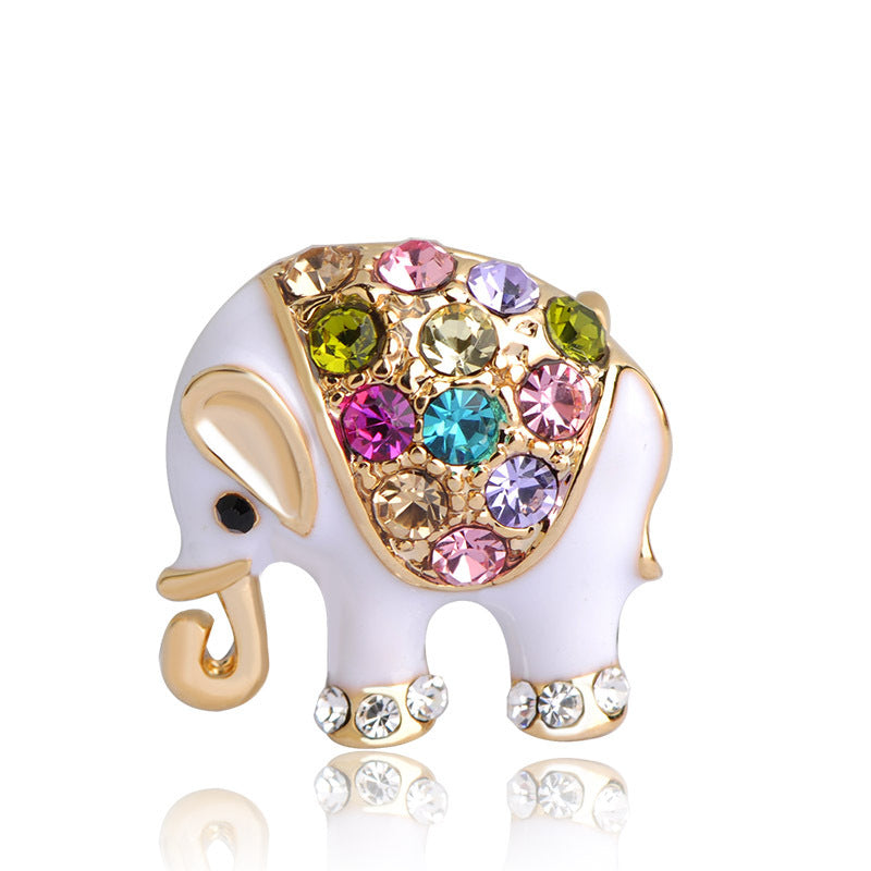 Cute Enamel and Mixed Colour Rhinestones Elephant Brooch - BELLADONNA