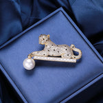 Regal Micro White Zirconia and Pearl Leopard Brooch in Silver or Gold - BELLADONNA