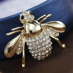 Cute White Cubic Zirconia Bee Brooch in Gold, Silver or Black and Gold - BELLADONNA