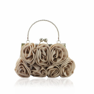 Bridal or Evening Dinner Hand Held Silk Rose Bag in White, Silver Grey, Black, Beige and Red - BELLADONNA