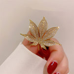 Luxury High-grade Quality White Cubic Zirconia Embellished Maple Leaf Brooch in Gold for Clothing Scarf or Pashmina - BELLADONNA