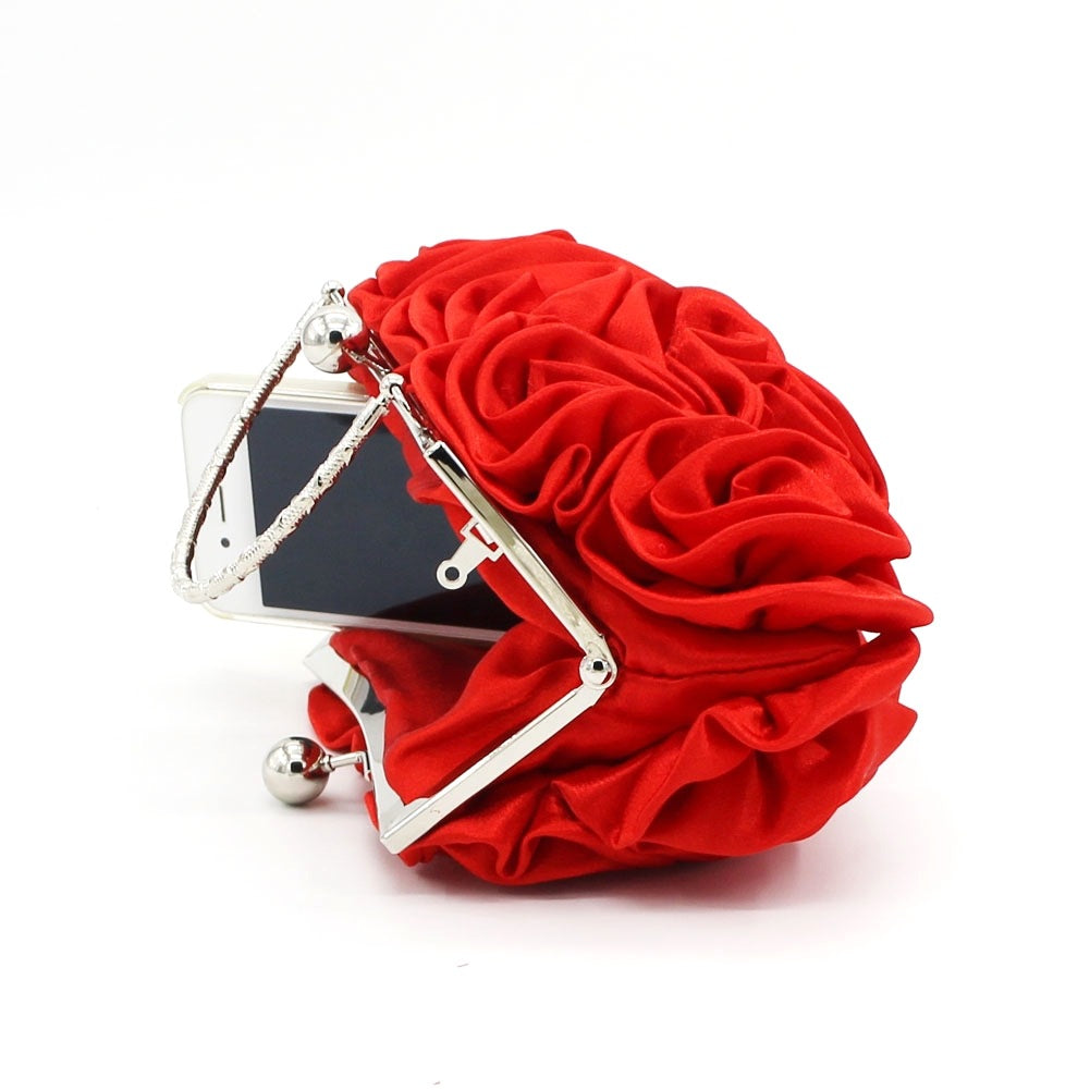 Bridal or Evening Dinner Hand Held Silk Rose Bag in White, Silver Grey, Black, Beige and Red - BELLADONNA