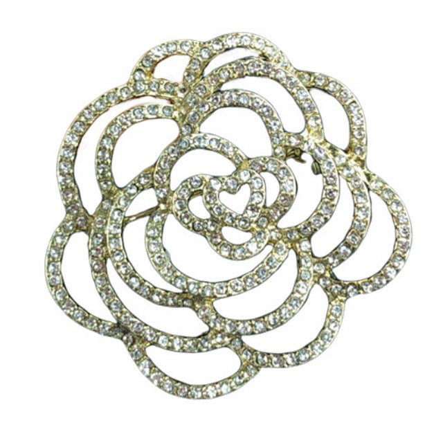 Trendy Abstract Rose White Cubic Zirconia Abstract Rose Gold Plated Brooch For Scarves or Shawl - BELLADONNA