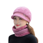 Stylish Three Piece Knit and Faux Fur Hat Scarf and Gloves Set in Beautiful Assorted Colours - BELLADONNA