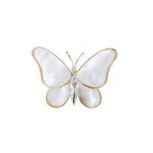 Women's Mother of Pearl and White Zirconia Butterfly Brooch For Scarf or Shawl - BELLADONNA