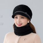 Stylish Three Piece Knit and Faux Fur Hat Scarf and Gloves Set in Beautiful Assorted Colours - BELLADONNA