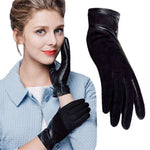 Luxury Women's Genuine Sheep Skin Suede Touch Screen Leather Gloves in Black or Tan - BELLADONNA