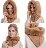 Warm Knit and Thick Plush Fleece Windproof Hooded Scarf - BELLADONNA