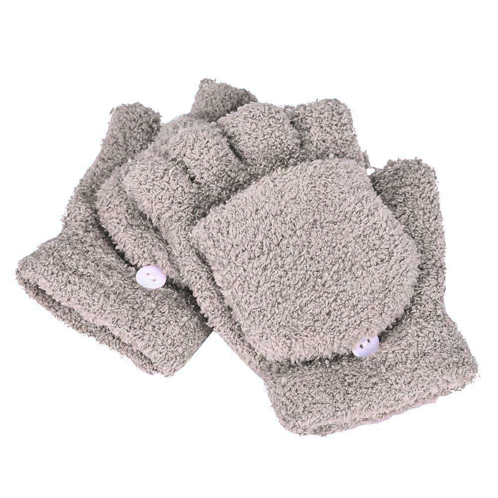 Practical and Warm Coral Fleece Half-finger Gloves, with Mitten Cap for FulL Cover When Needed in Assorted Colours - BELLADONNA