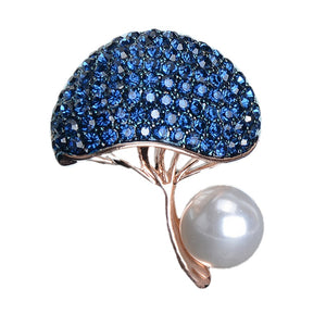 Trendy Cubic Zirconia Mushroom Rose Gold Plated Brooch for Scarf or Pashmina in Rasberry, Sapphire Blue and White - BELLADONNA