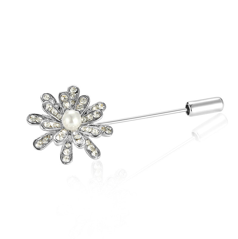 Crystal Flower Silver Fashion Brooch Pin for Scarves or Shawls - BELLADONNA