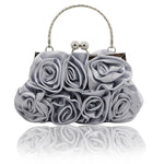 Bridal or Evening Dinner Hand Held Silk Rose Bag in White, Silver Grey, Black, Beige and Red - BELLADONNA