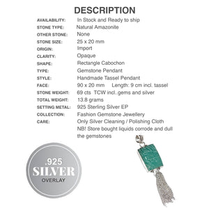 Natural Peruvian Amazonite .925 Sterling Silver Tassel Pendant