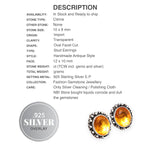 Dainty Oval Golden Citrine Gemstone Antique Style 925 Sterling Silver Plated Stud Earrings