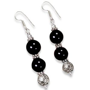 Handmade Natural Black Onyx, Gemstone Silver Earrings