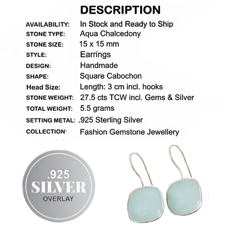 Handmade Aqua Blue Green Chalcedony .925 Silver Earrings