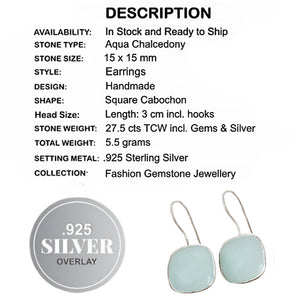 Handmade Aqua Blue Green Chalcedony .925 Silver Earrings