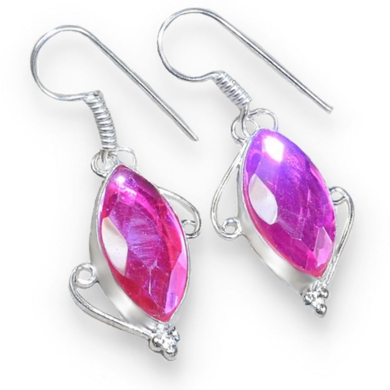 Handmade Pink Mystic Fire Topaz Gemstone .925 Sterling Silver Earrings