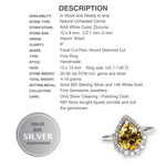 Natural Unheated Citrine Pear , AAA White Cubic Zirconia Solid .925 Silver,14K White Gold Ring Size 7 / O