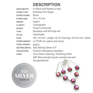 Handmade Pink Mystic Fire Topaz Gemstone .925 Sterling Silver Necklace and Earrings Set