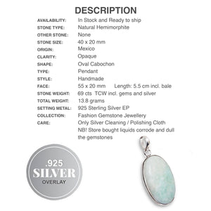 Rare Natural HemImorphite Crystal Oval Gemstone .925 Sterling Silver Pendant