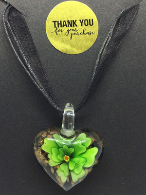 Floral Murano Glass Heart Pendant Necklace - BELLADONNA