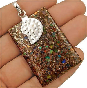 78.5 cts Natural Ethiopian Fire Opal in Pyrite Solid.925 Sterling Silver Pendant - BELLADONNA