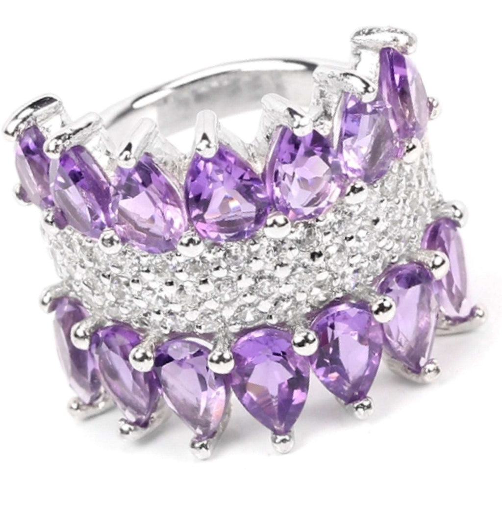 AAA Natural Purple Amethyst, White Cubic Zirconia set in Solid .925 Silver and 14K White Gold Ring Size  5.75 - BELLADONNA