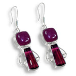 Handmade Indian Cherry Red Ruby Pink Red Ruby Quartz  Baguette Earrings Set in .925 Silver