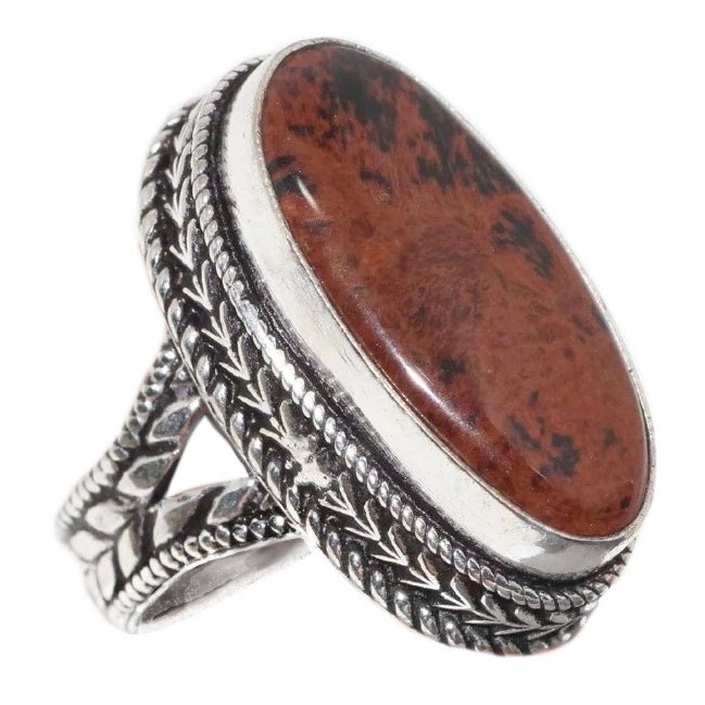 Natural Mahogany Obsidian Gemstone .925 Silver Ring Size US 7/ UK O