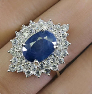 Earth Mined Blue Sapphire Gemstone 925 Sterling Silver Ring Size 7 or O